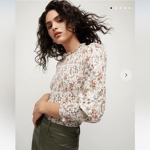 Veronica Beard Kali Smocked Floral Top